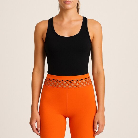 FIT IN Orange Stretchy Bike Athletic Workout Women's Shorts Cutout Waist SM/MED - Picture 2 of 8